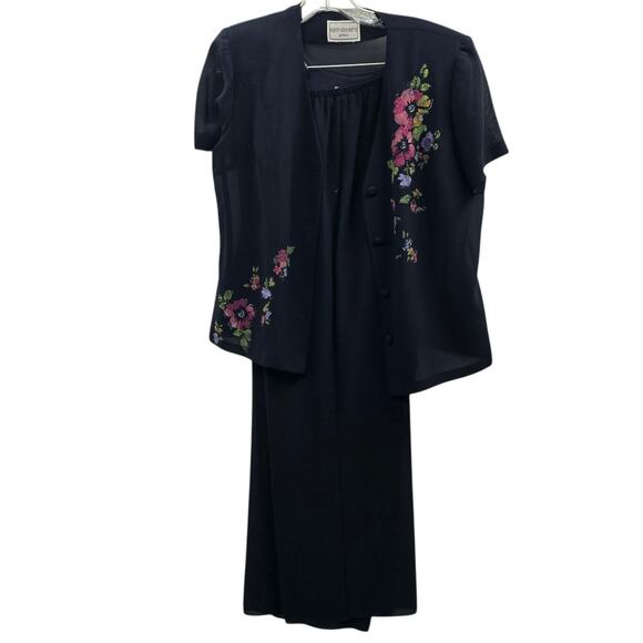 Karin Stevens Pantsuit Womens 10 Petite Floral Beaded 3 Piece Set - Picture 1 of 11